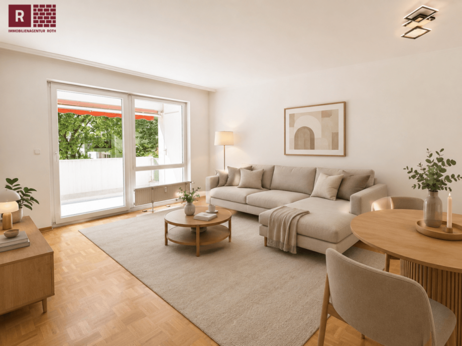 Wohnzimmer nach Renovierung KI Etagenwohnung Frankfurt am Main