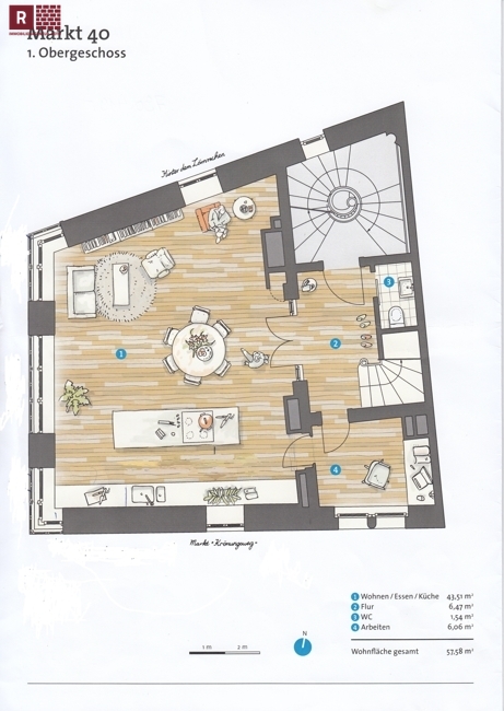 Grundriss - 1. OG Maisonettewohnung Frankfurt am Main / Altstadt