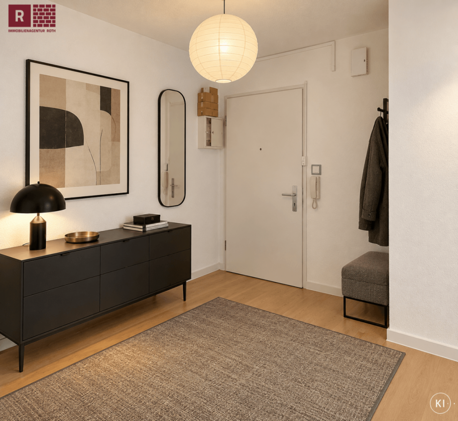 Stilvoller minimalistischer Flur mit warmem Licht Etagenwohnung Frankfurt am Main